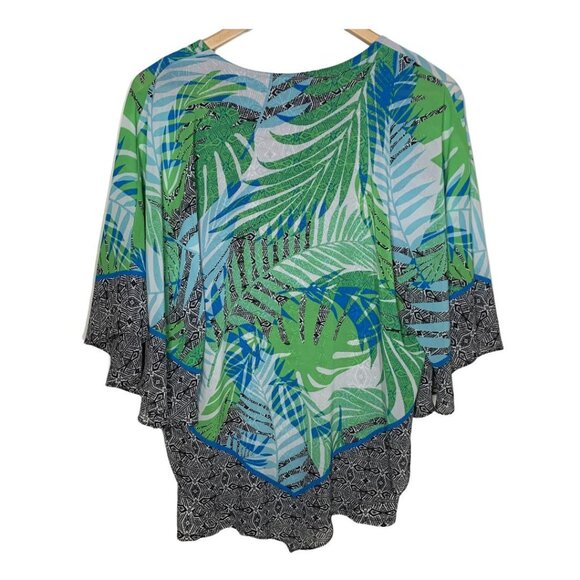 Ruby Rd Palm Leaf Poncho Top Small V-Neck Boho Cruise Resort Tropical Blouse - Picture 6 of 10